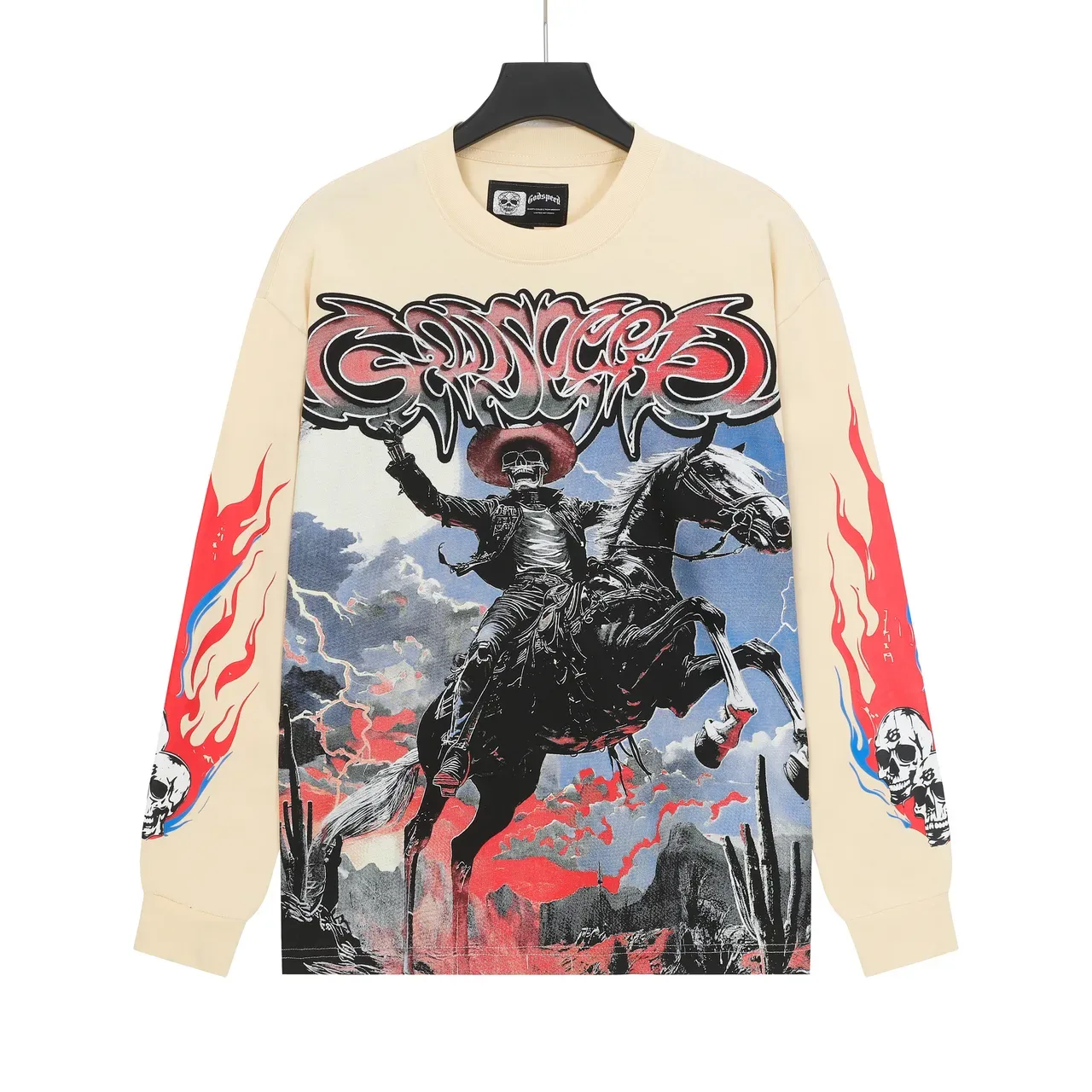Beige Graphic-Print Long-Sleeve Crewneck T-Shirt 2
