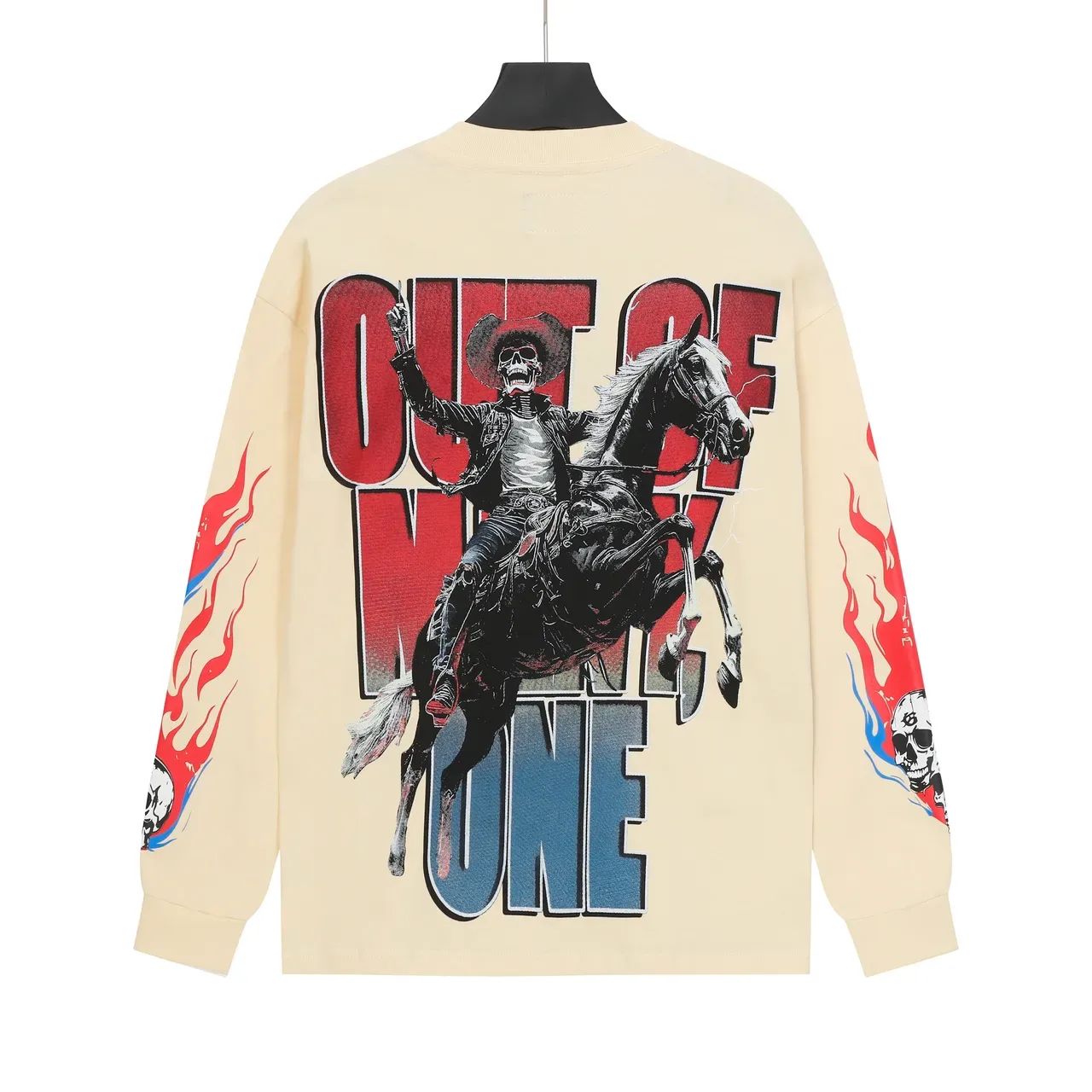 Beige Graphic-Print Long-Sleeve Crewneck T-Shirt 3