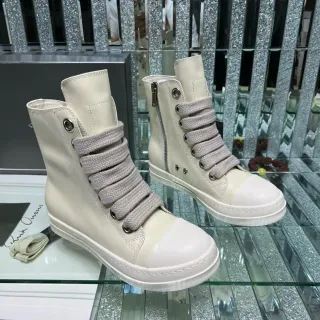 Beige Gray High-Top Woven Wide Laces Ankle Boots
