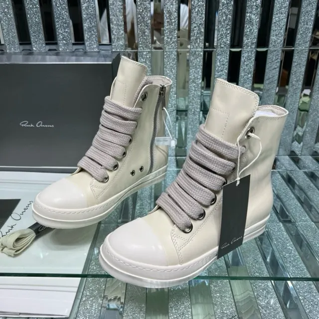 Beige Gray High-Top Woven Wide Laces Ankle Boots 2