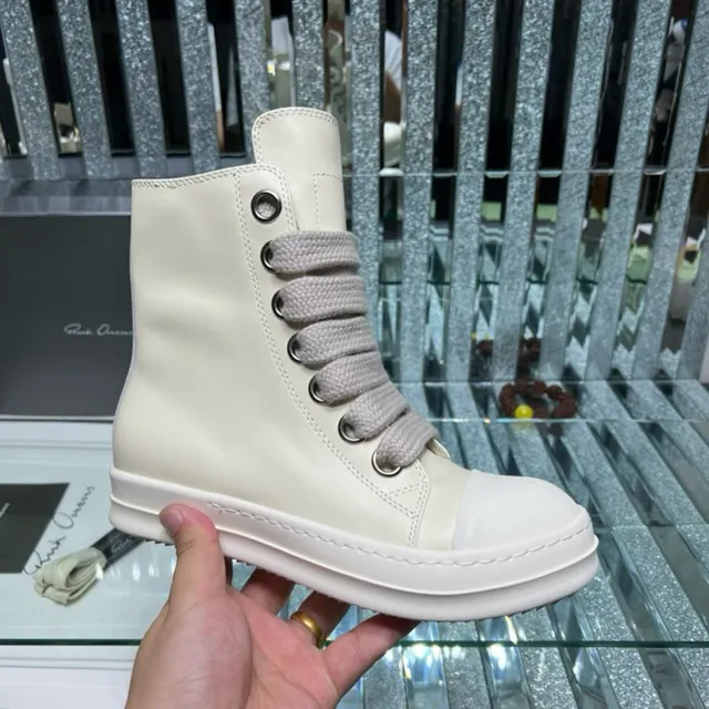 Beige Gray High-Top Woven Wide Laces Ankle Boots 3