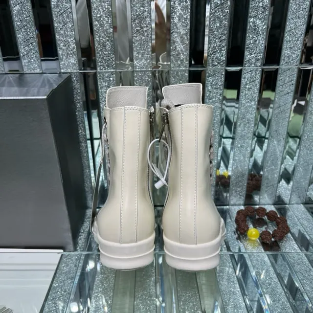 Beige Gray High-Top Woven Wide Laces Ankle Boots 6