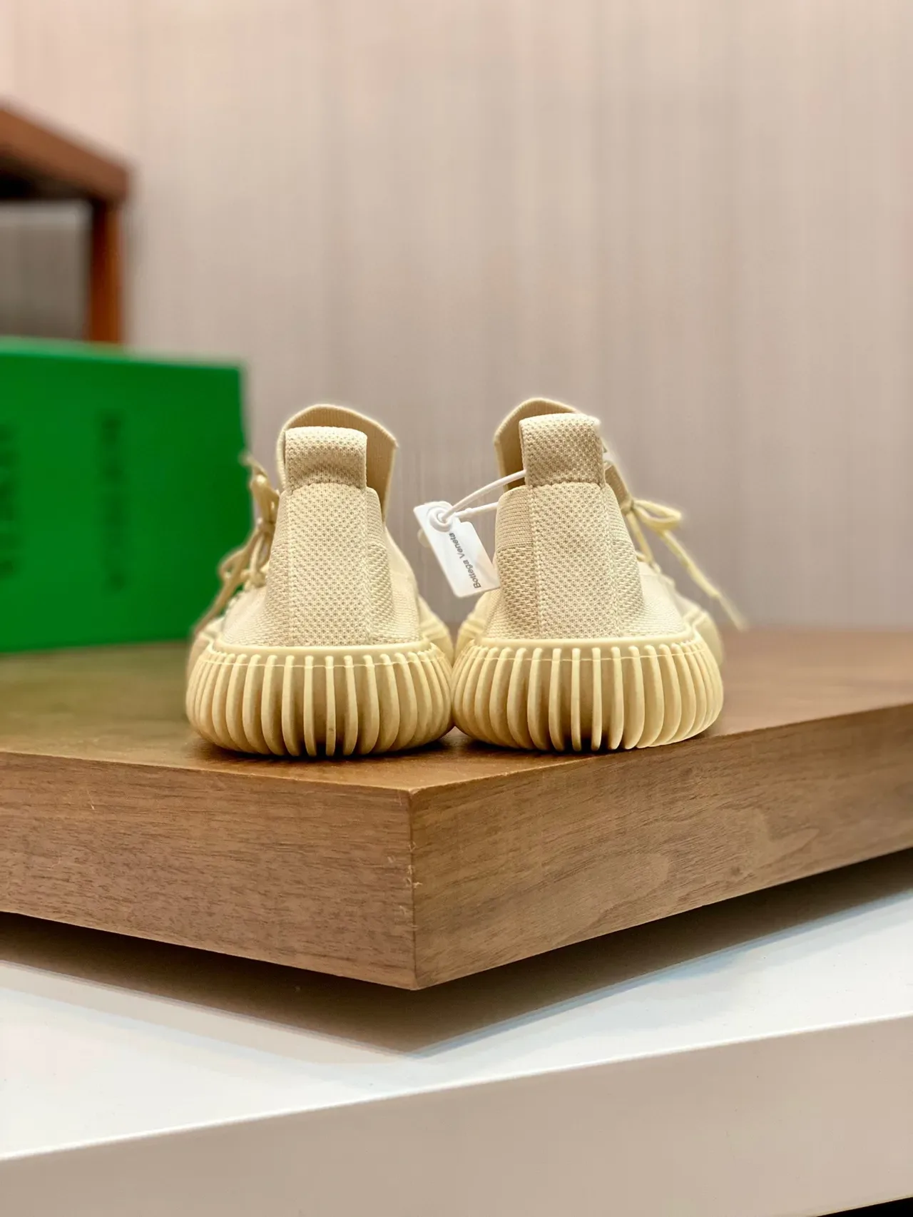Beige Knit Upper Ribbed Sole Sneakers 3
