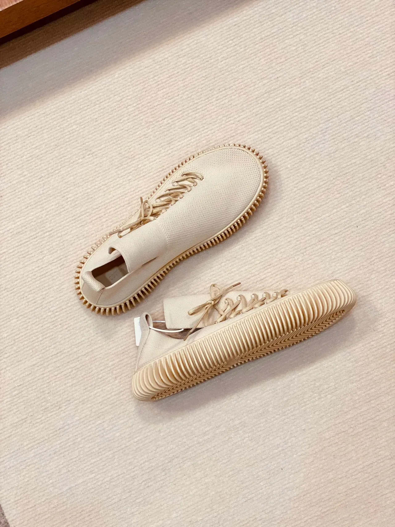 Beige Knit Upper Ribbed Sole Sneakers 6