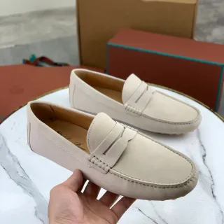 Beige Suede Penny Strap Loafers