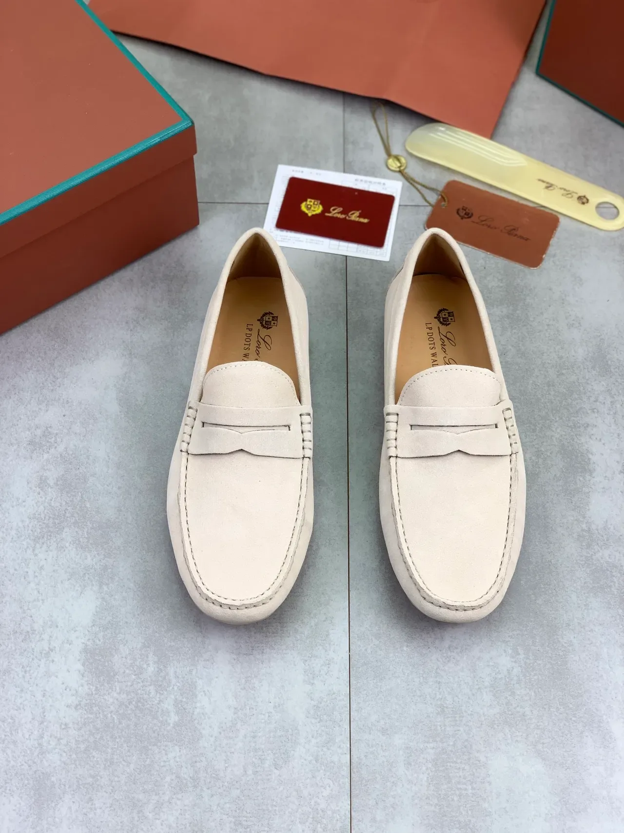 Beige Suede Penny Strap Loafers 4