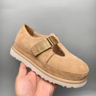 Beige Suede T-Strap Platform Mary Jane Shoes