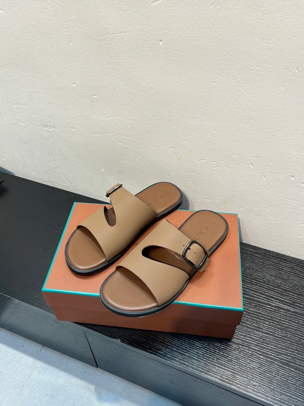 Beige Two-Strap Buckle Slide Casual Sandals 3