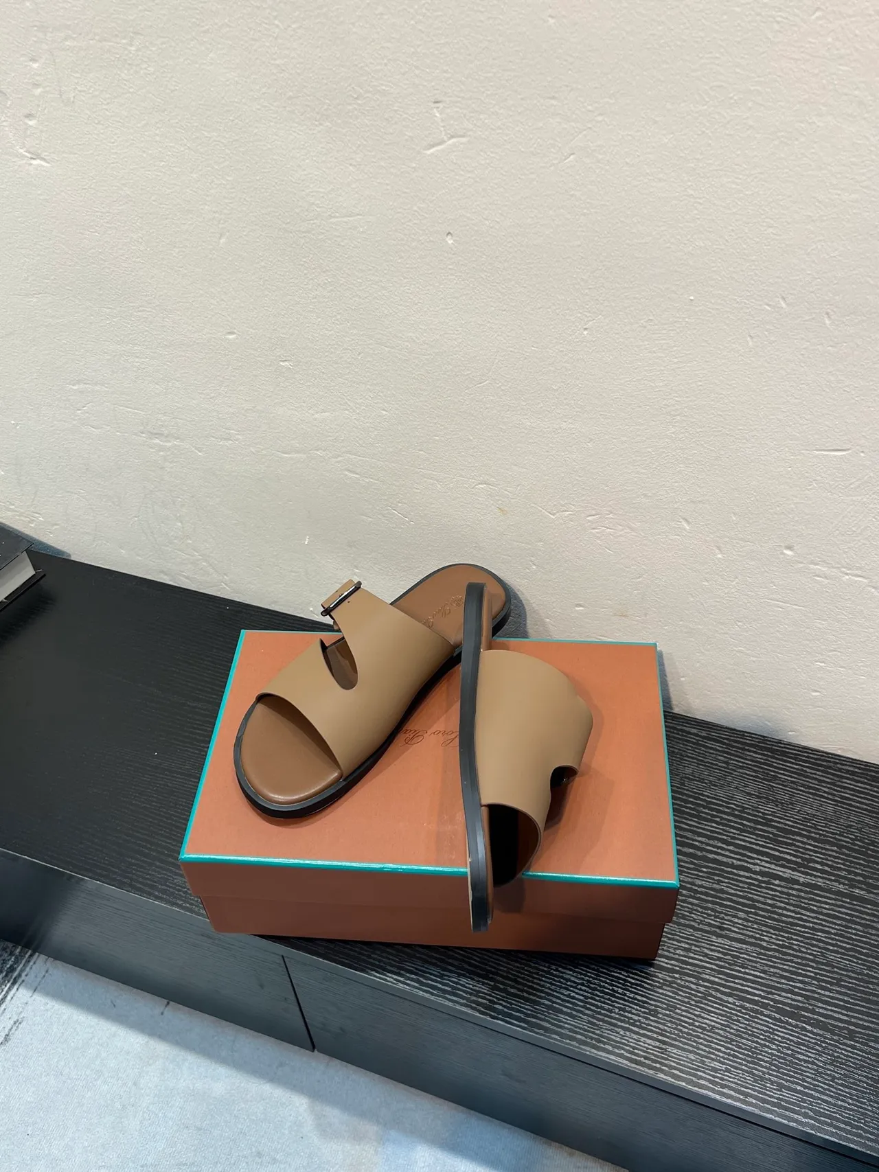 Beige Two-Strap Buckle Slide Casual Sandals 4