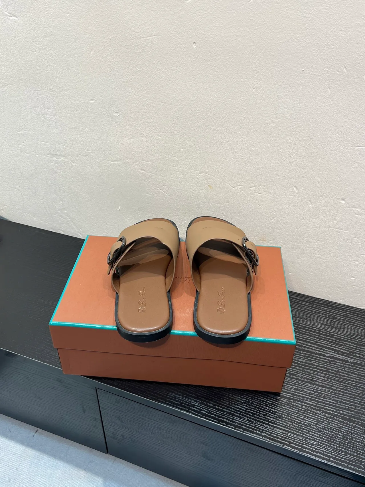 Beige Two-Strap Buckle Slide Casual Sandals 6