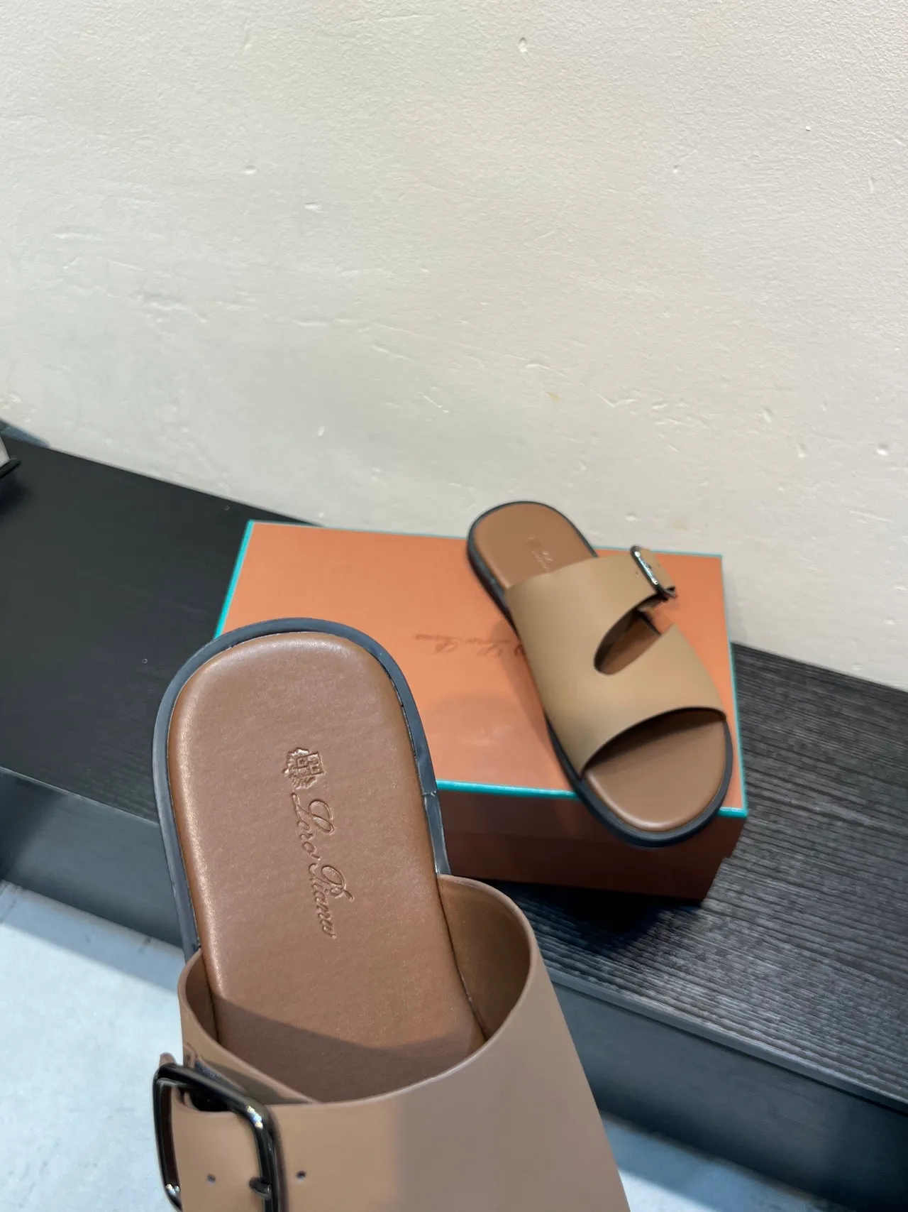 Beige Two-Strap Buckle Slide Casual Sandals 7