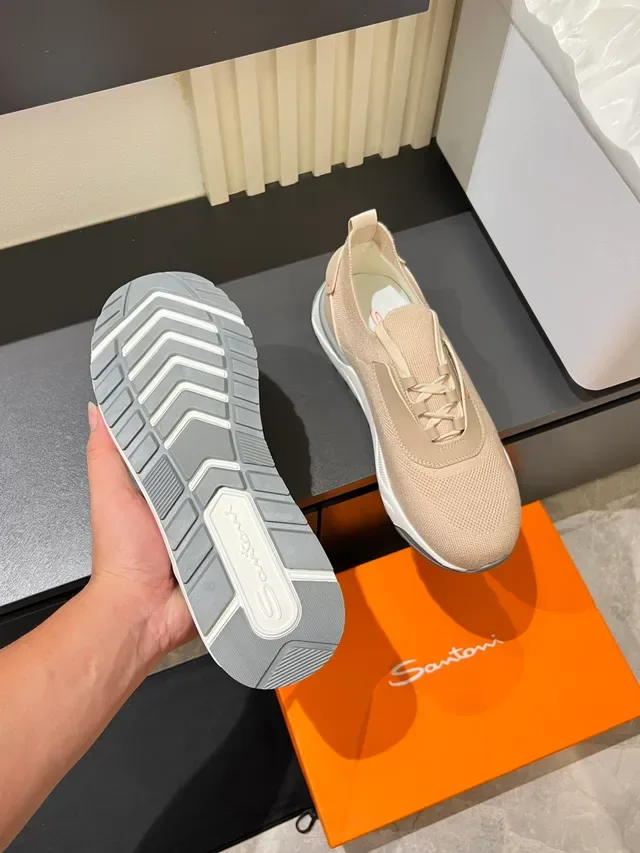 Beige White Knit Upper Sculpted Midsole Sneakers 3