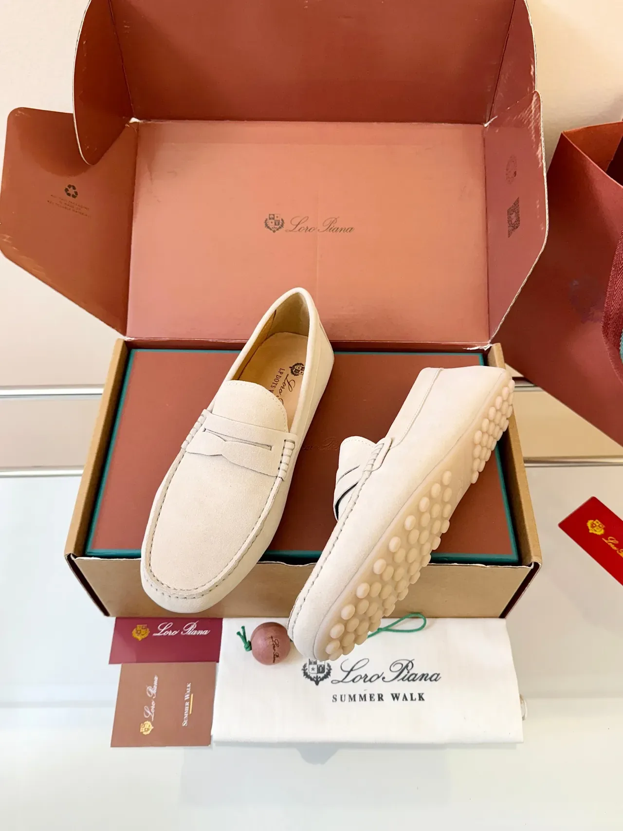 Beige White Penny Suede Upper Loafer 2