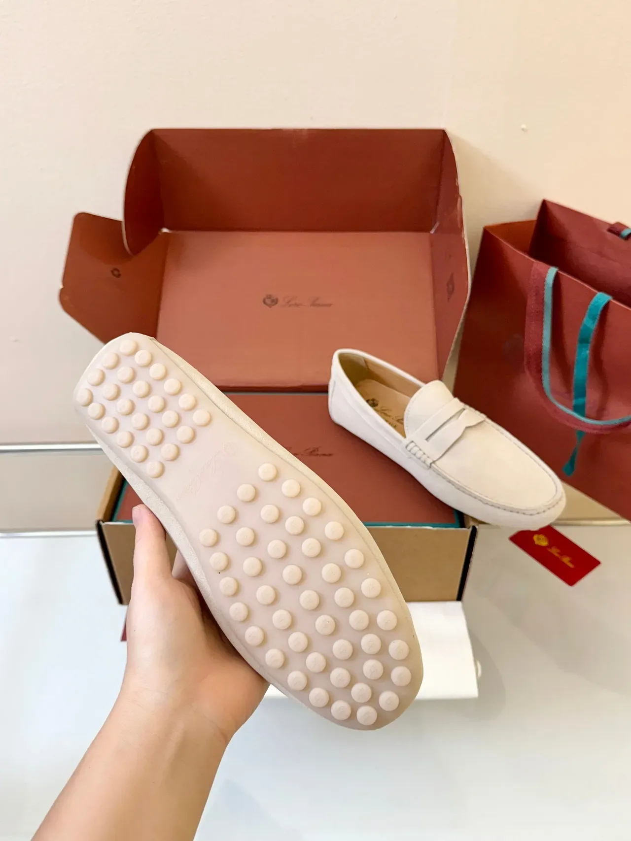 Beige White Penny Suede Upper Loafer 5