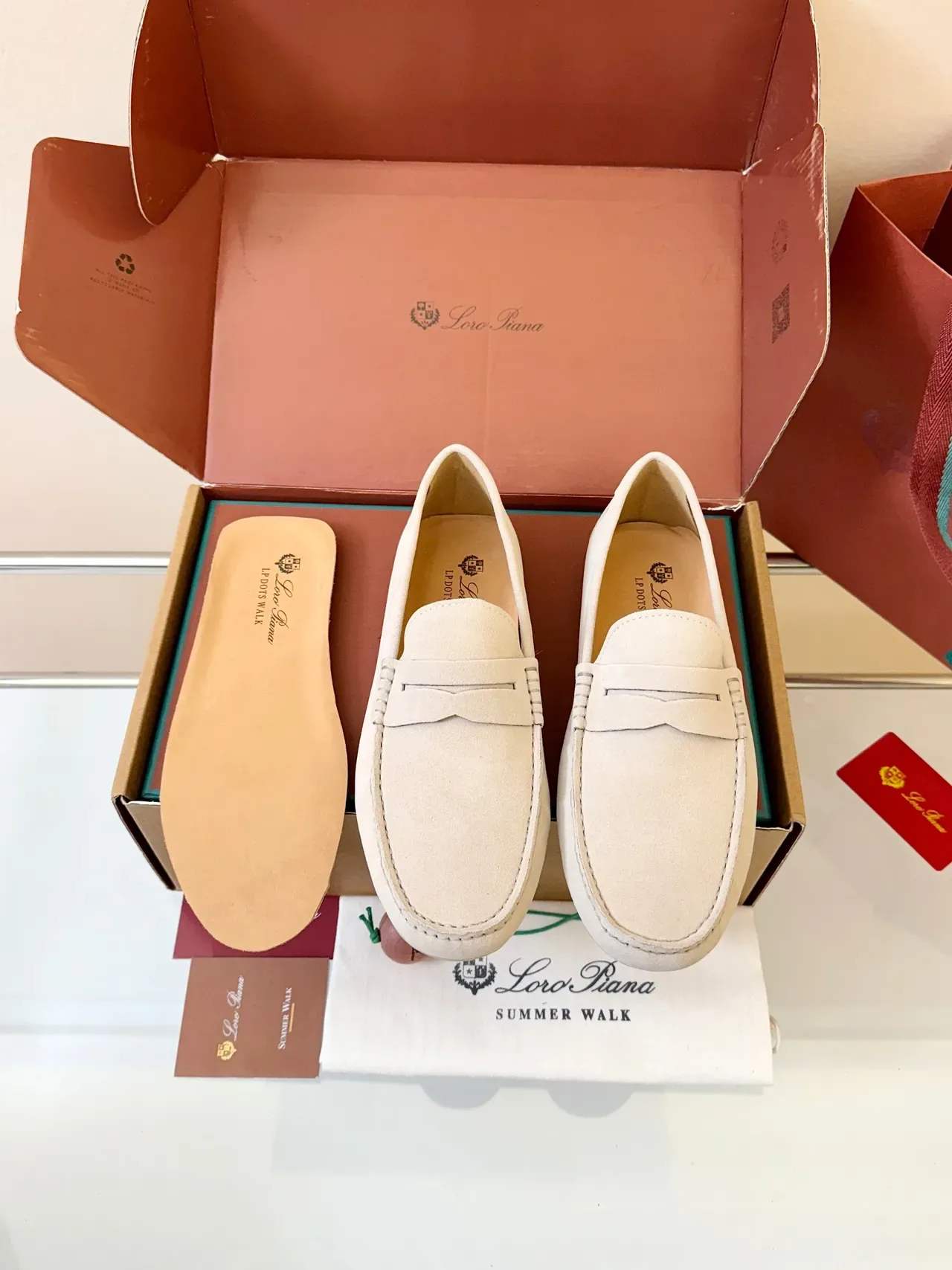 Beige White Penny Suede Upper Loafer 6