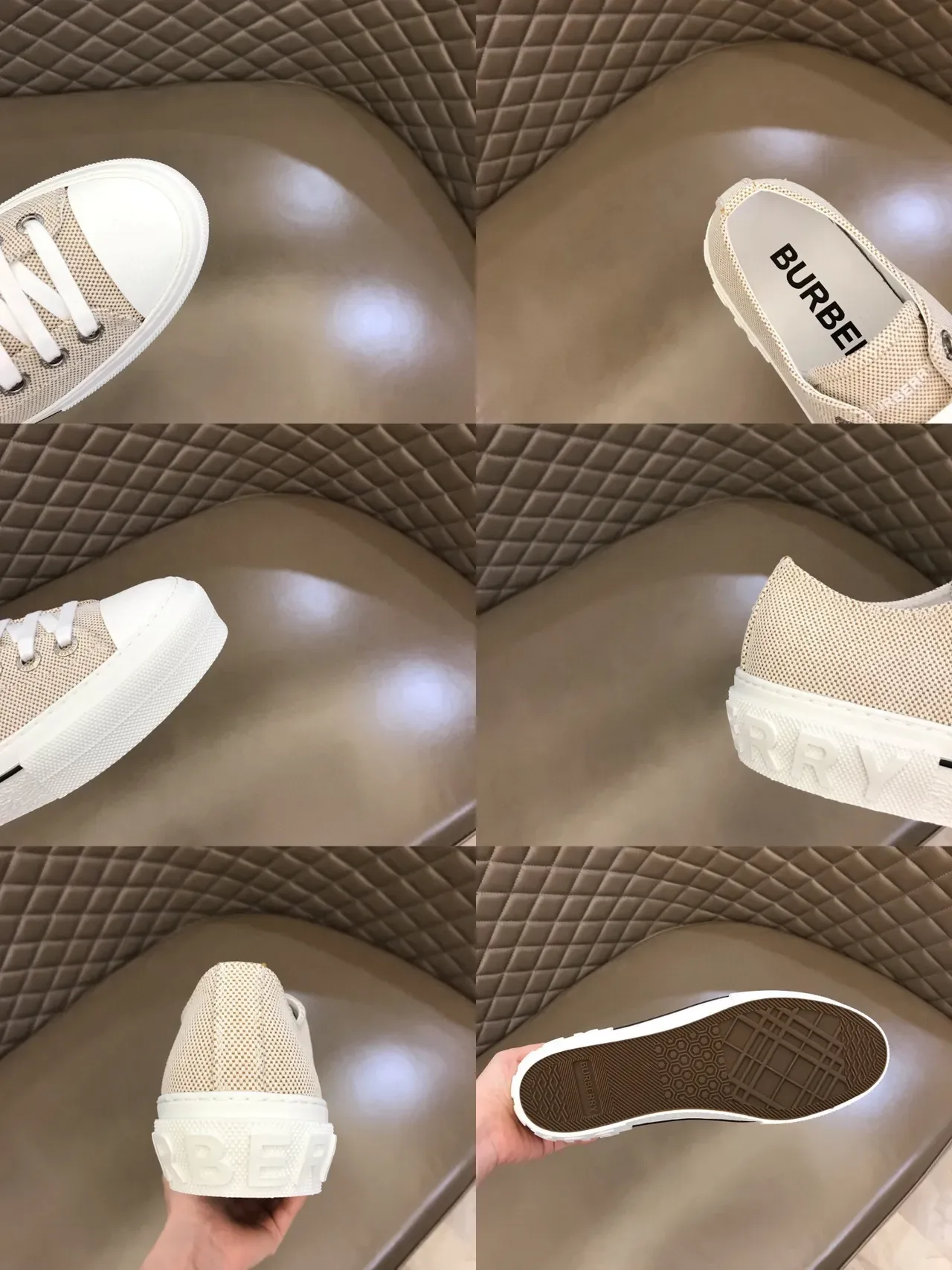 Beige White Woven Textile Upper Platform Sole Sneakers 2