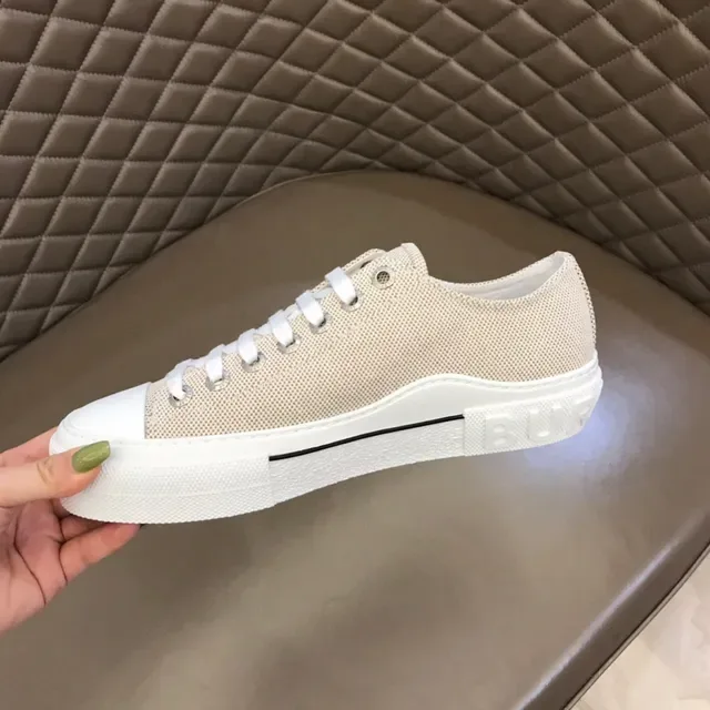 Beige White Woven Textile Upper Platform Sole Sneakers 3