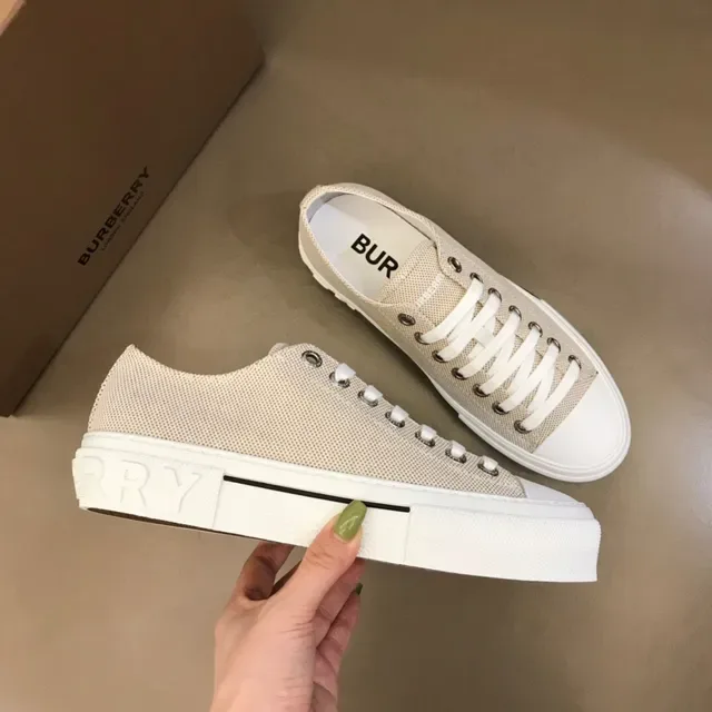 Beige White Woven Textile Upper Platform Sole Sneakers 6