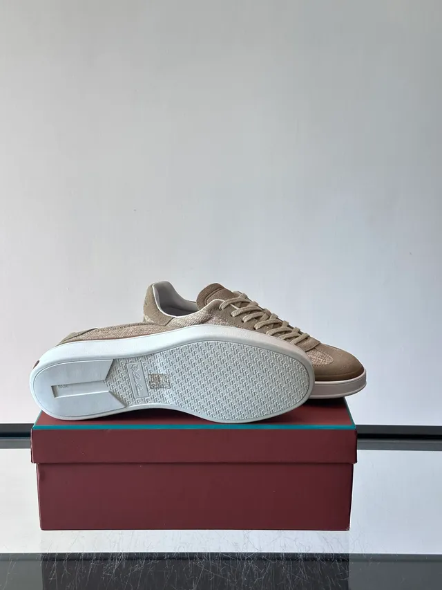 Beige Woven and Suede Low-Top Lifestyle Sneakers 2