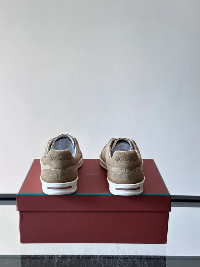 Beige Woven and Suede Low-Top Lifestyle Sneakers 3