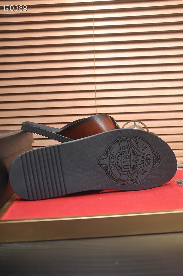 Berluti Black Brown Cross-Strap Leather Slippers 3