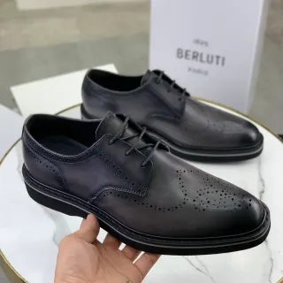 BERLUTI Black Gray Wingtip Cap-Toe Construction Brogue