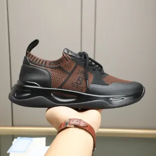 Berluti Brown Black Knit Mesh Upper Leather Overlays Lifestyle Sneakers