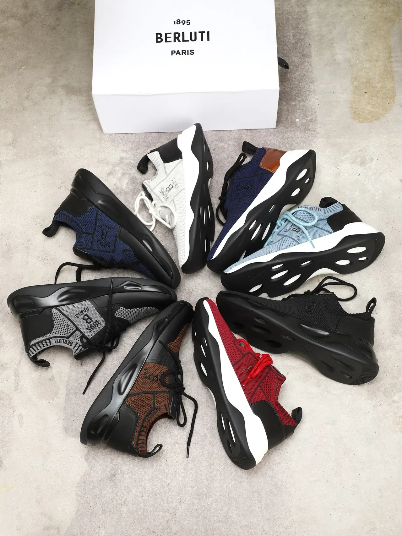 Berluti Marron Noir Tricot Maille Supérieure Cuir Superpositions Style de Vie Sneakers 2