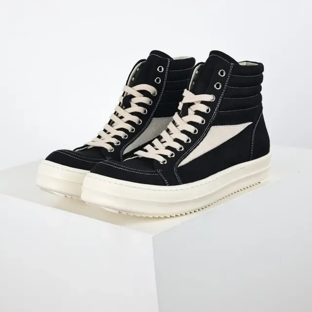 Black and Cream High-Top Platform Sneakers 2