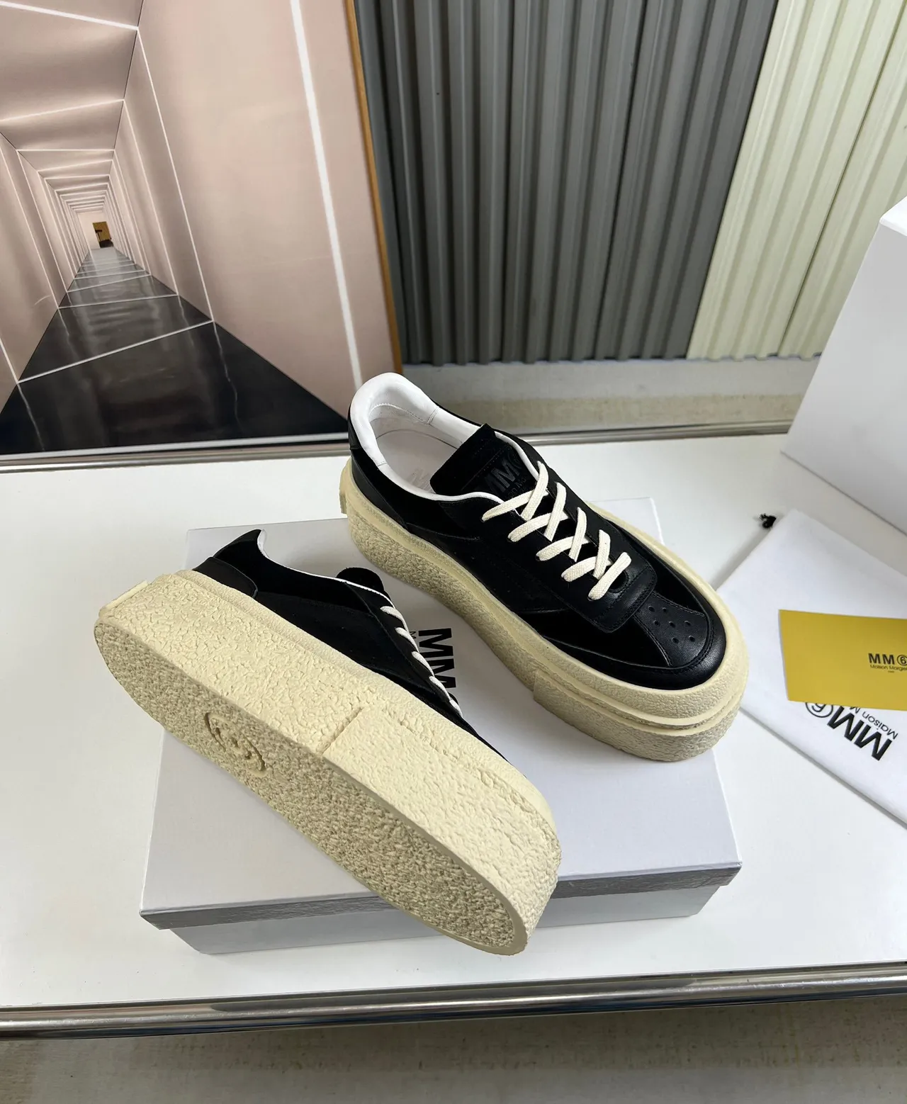 Black and Cream Platform Lifestyle Sneaker 5