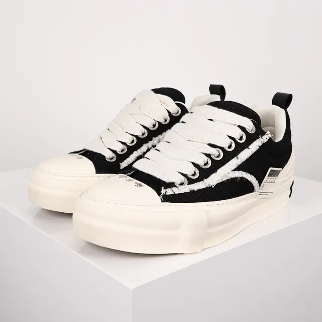 Black and Cream Raw-Edge Canvas Platform Sneakers 2