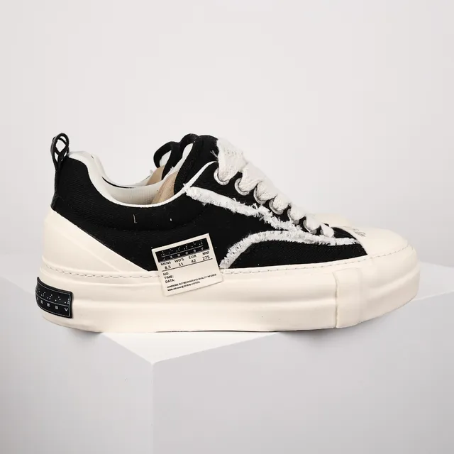 Black and Cream Raw-Edge Canvas Platform Sneakers 3