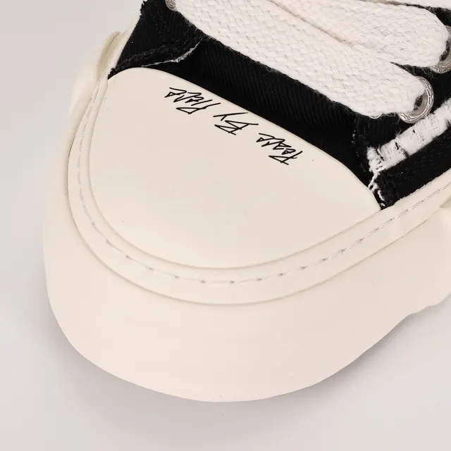 Black and Cream Raw-Edge Canvas Platform Sneakers 5