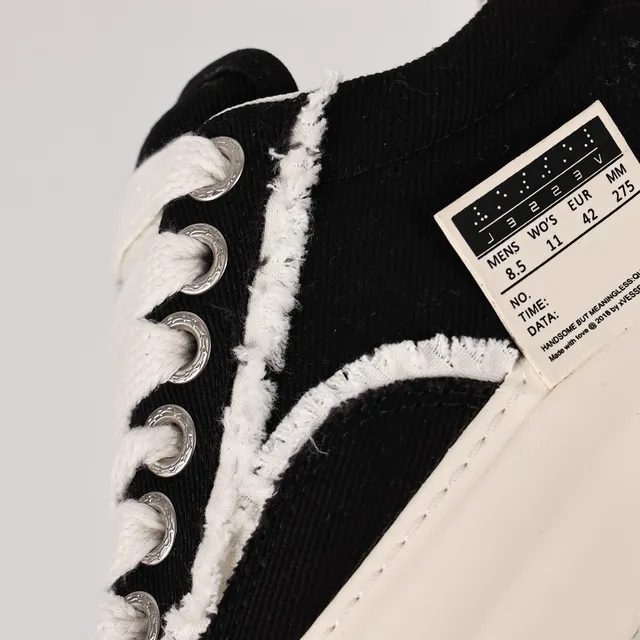 Black and Cream Raw-Edge Canvas Platform Sneakers 6
