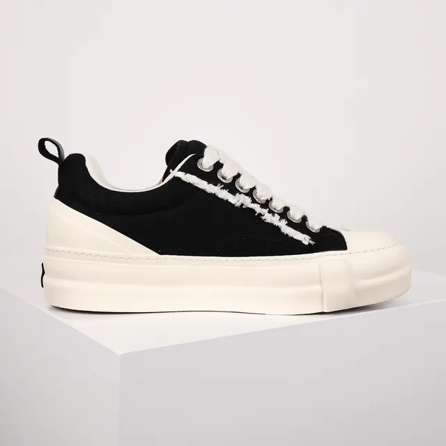 Black and Cream Raw-Edge Canvas Platform Sneakers 7