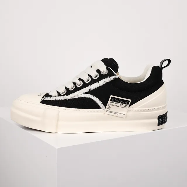Black and Cream Raw-Edge Canvas Platform Sneakers 9