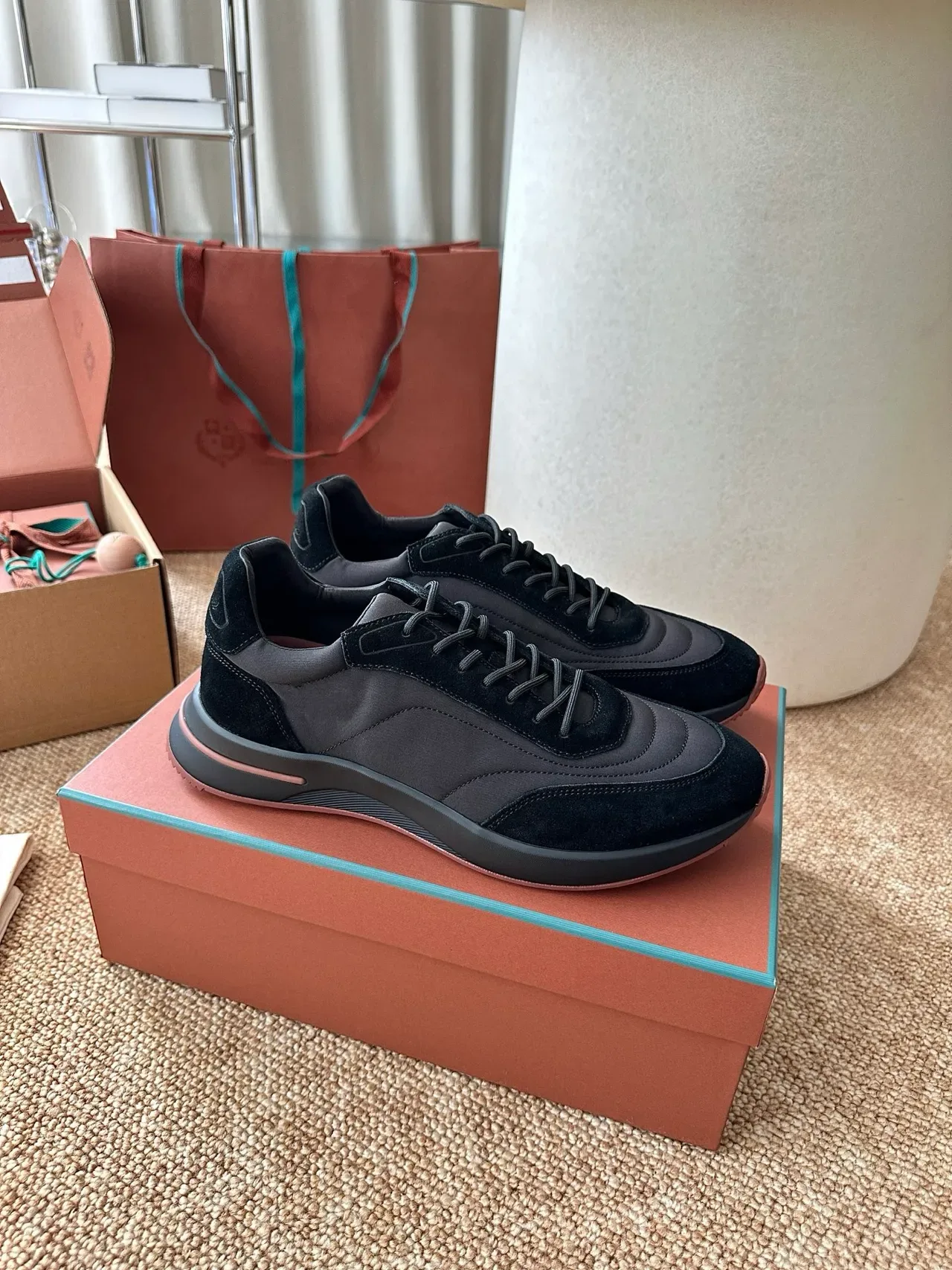 Black and Gray Layered Suede Lifestyle Sneakers 4
