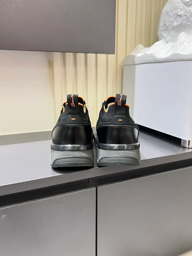 Black and Orange Knit Slip-On Sneakers 2