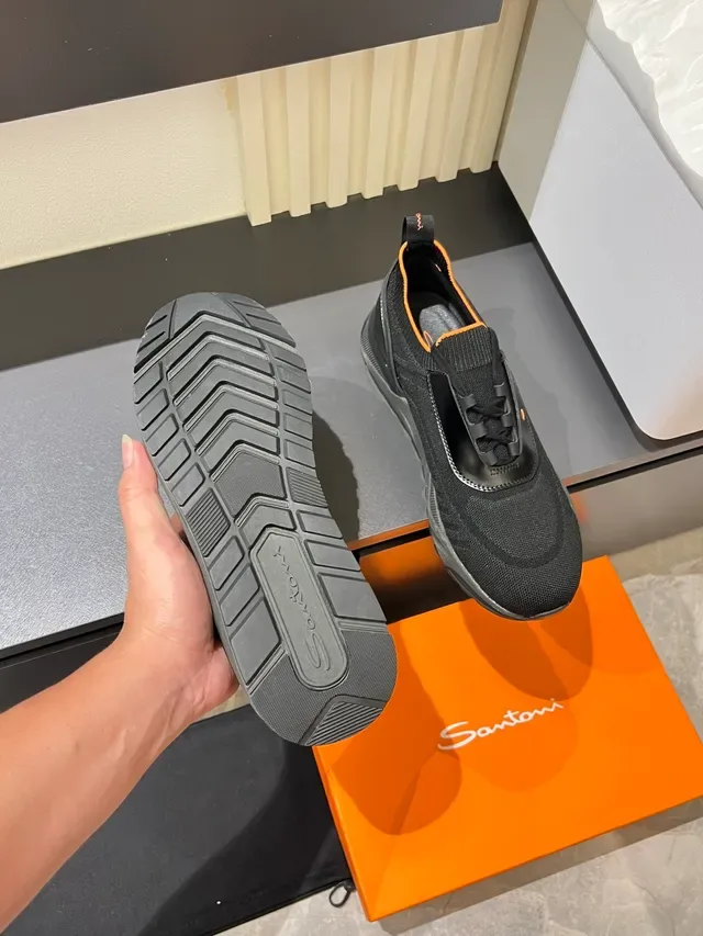 Black and Orange Knit Slip-On Sneakers 3