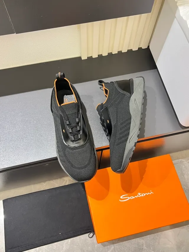 Black and Orange Knit Slip-On Sneakers 4