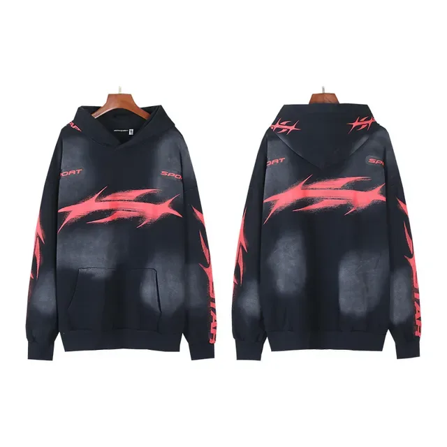 Black and Red Graphic Print Oversized Hoodie 2