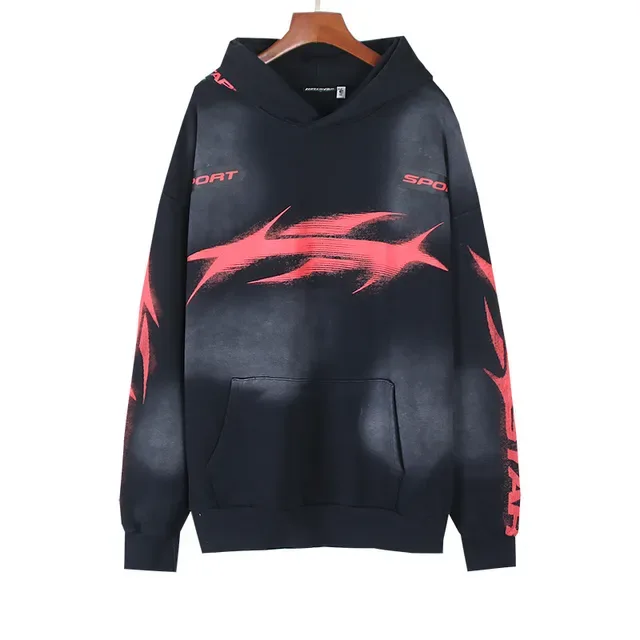 Black and Red Graphic Print Oversized Hoodie 3