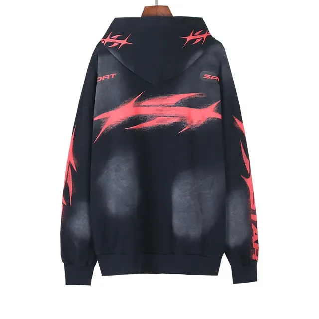 Black and Red Graphic Print Oversized Hoodie 4
