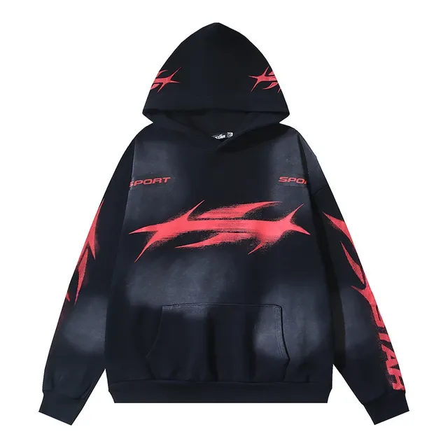 Black and Red Graphic Print Oversized Hoodie 5