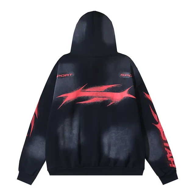 Black and Red Graphic Print Oversized Hoodie 6