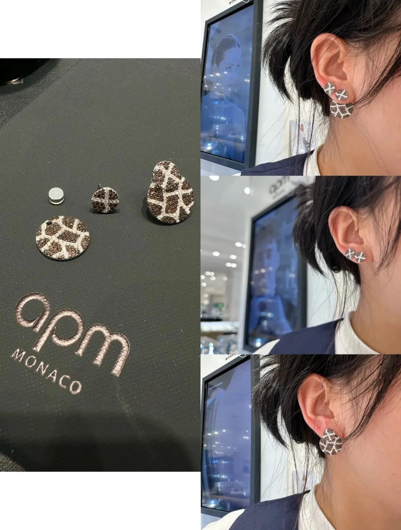 Black and Silver Geometric Lattice Pavé Stud Earrings 6