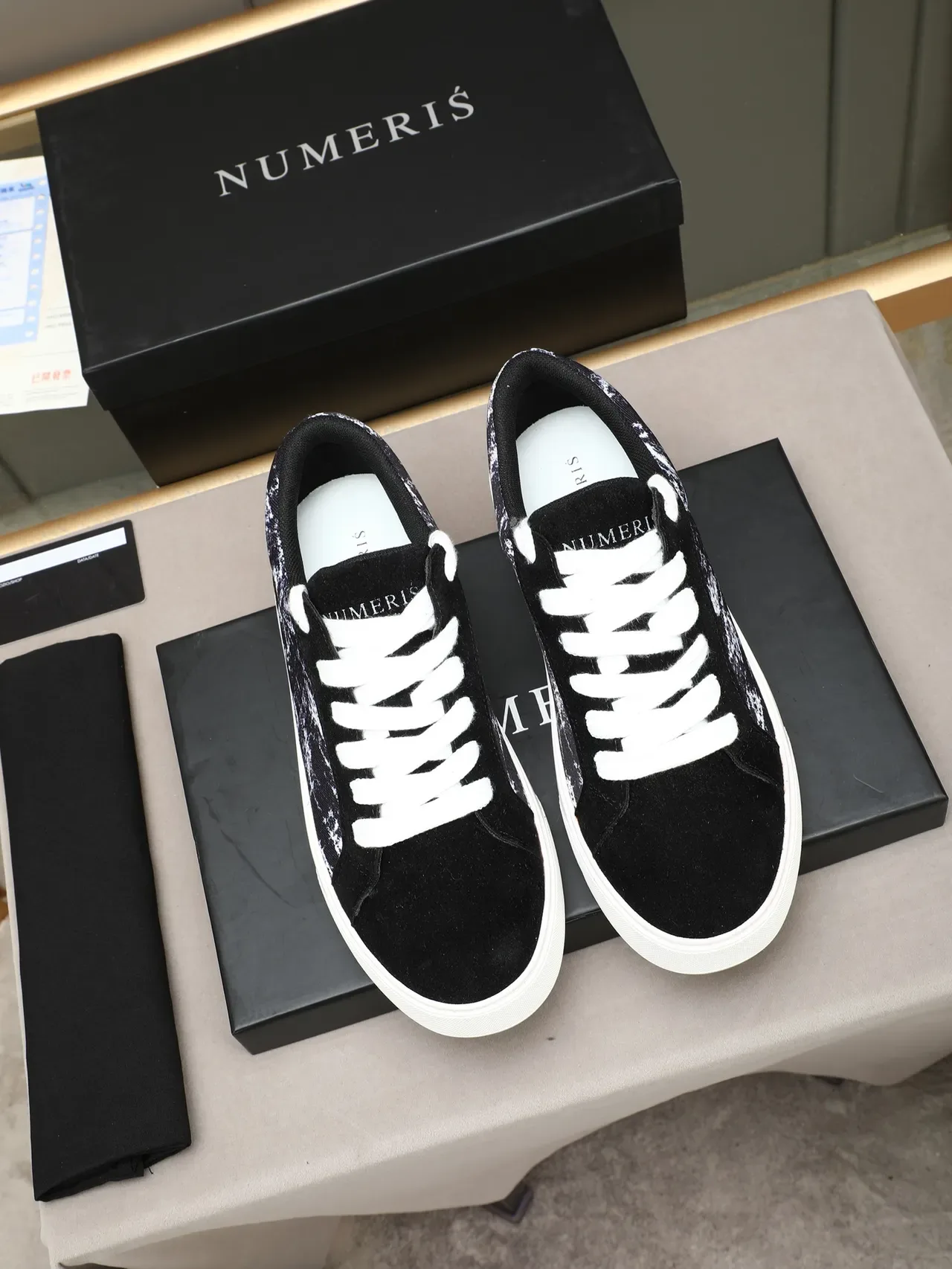 Black and White Abstract Print Suede Platform Lifestyle Sneaker 3