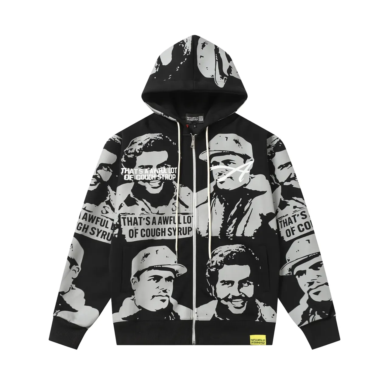 Black and White Graphic Print Full-Zip Hoodie 3