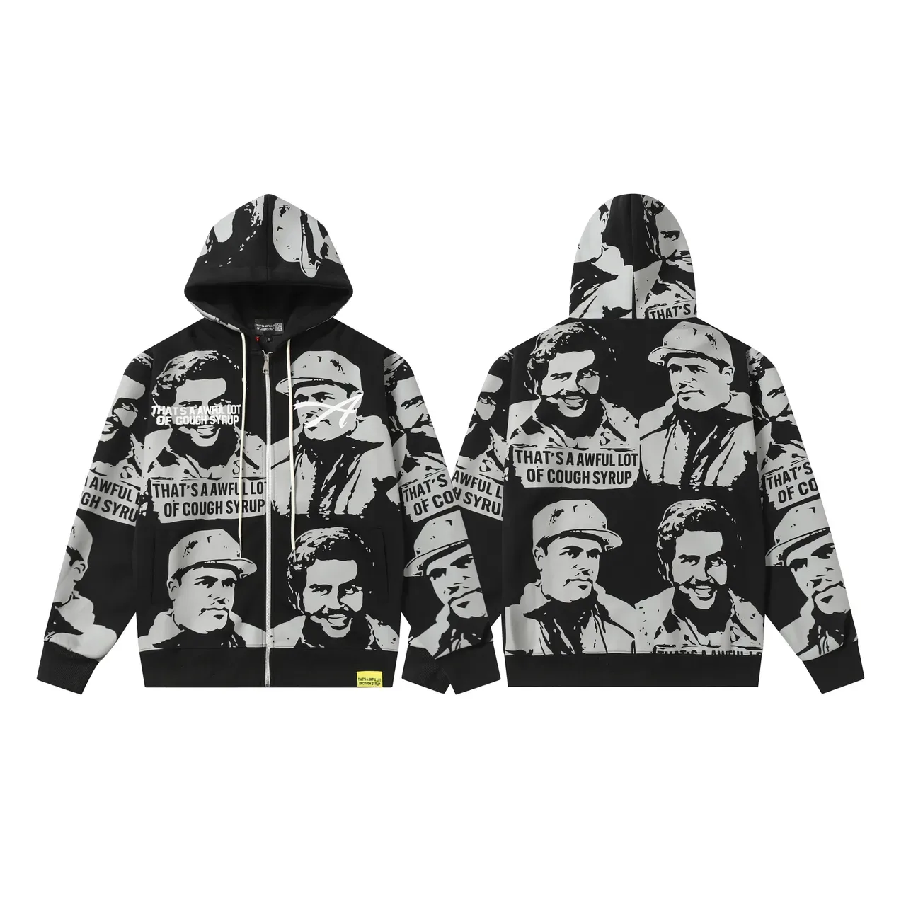 Black and White Graphic Print Full-Zip Hoodie 4