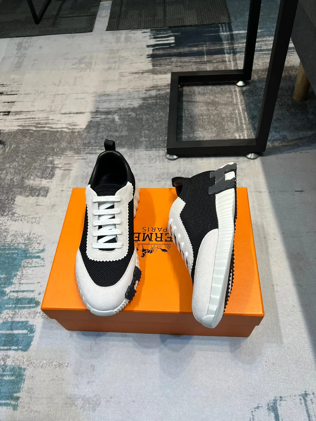 Black and White Mesh-Suede Low-Top Sneaker 3